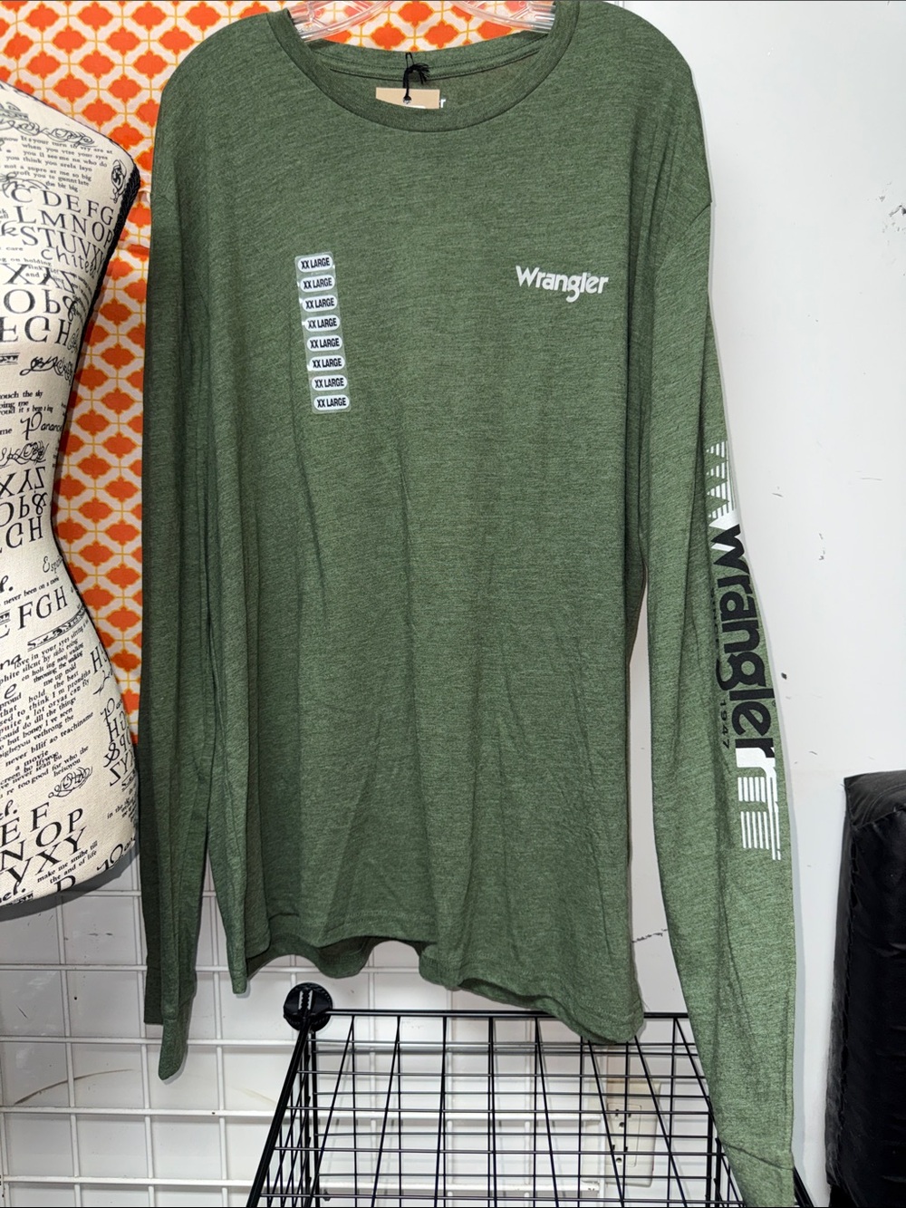 Wrangler Long Sleeve Tee in Olive Green with Sleeve Logo